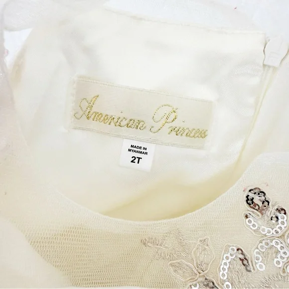 2T American Princess Kids Cream Silver Sequins Formal Dress - Picture 2 of 5